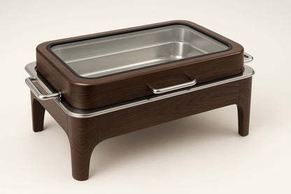 22" Stainless Steel Chafing Dish with Wood-Look Finish – Buffet Food Warmer