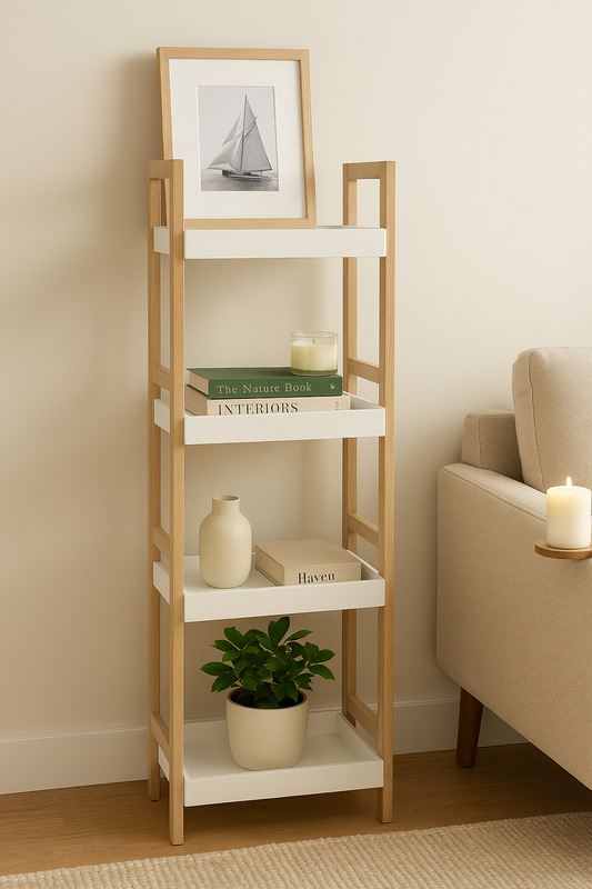 4-Tier Wooden Shelf Rack – 43.5” Tall Storage Organizer